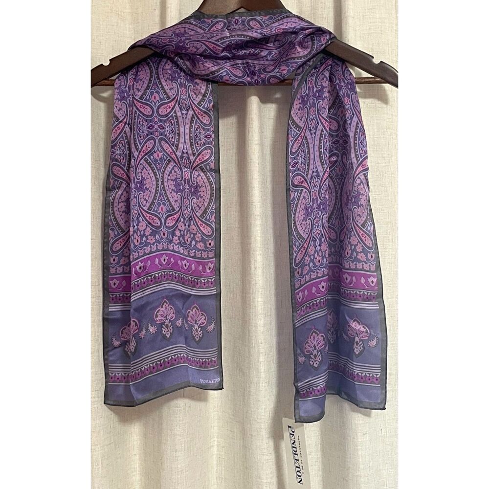 Pendleton 100% Silk Scarf Purple Pink Paisley Floral 52x10 NWT
